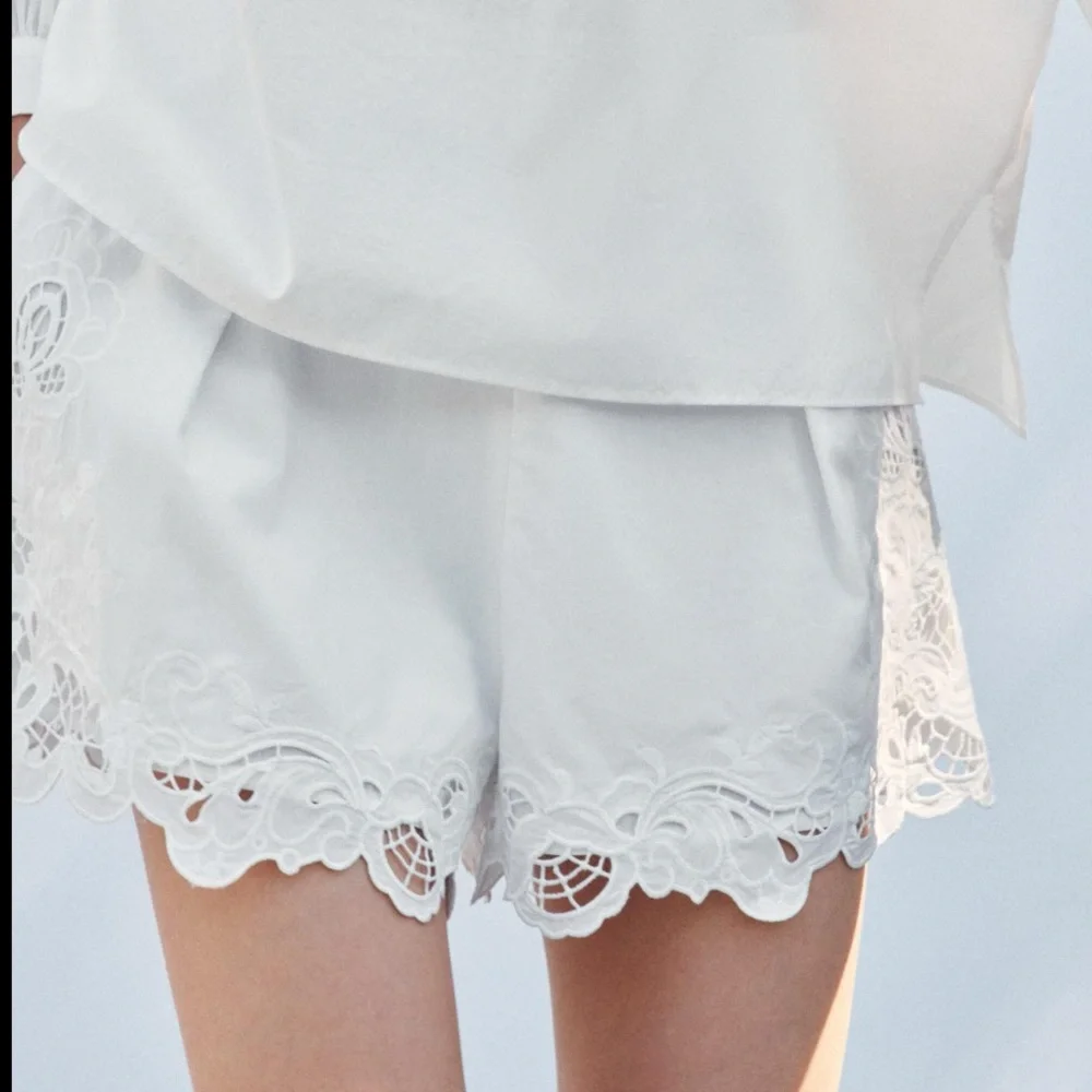 Zara Embroidered Lace Trim Pleated Women Shorts Sz S - Picture 4 of 11